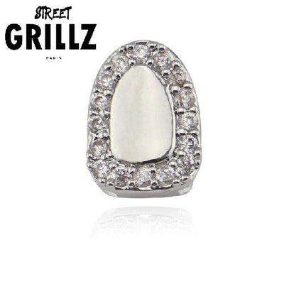 Mono dental grillz set with Diamond in Silver or Gold "single" 